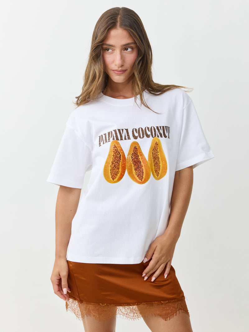 טישירט אוברסייז הדפס PAPAYA | לבן