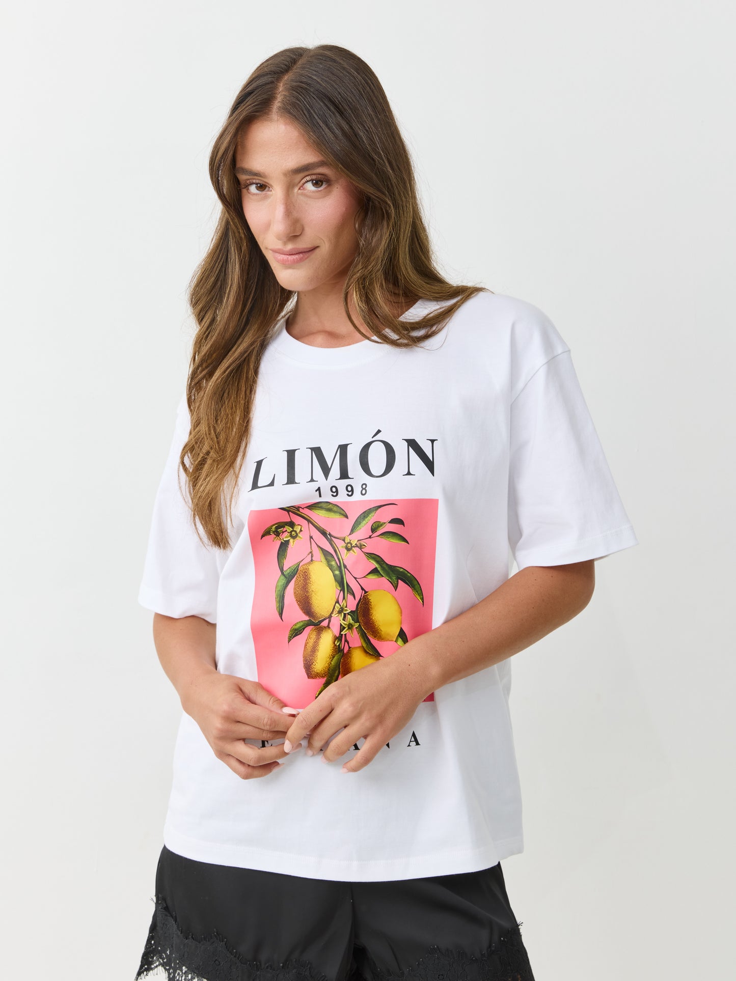 טישירט אוברסייז הדפס LIMON | לבן