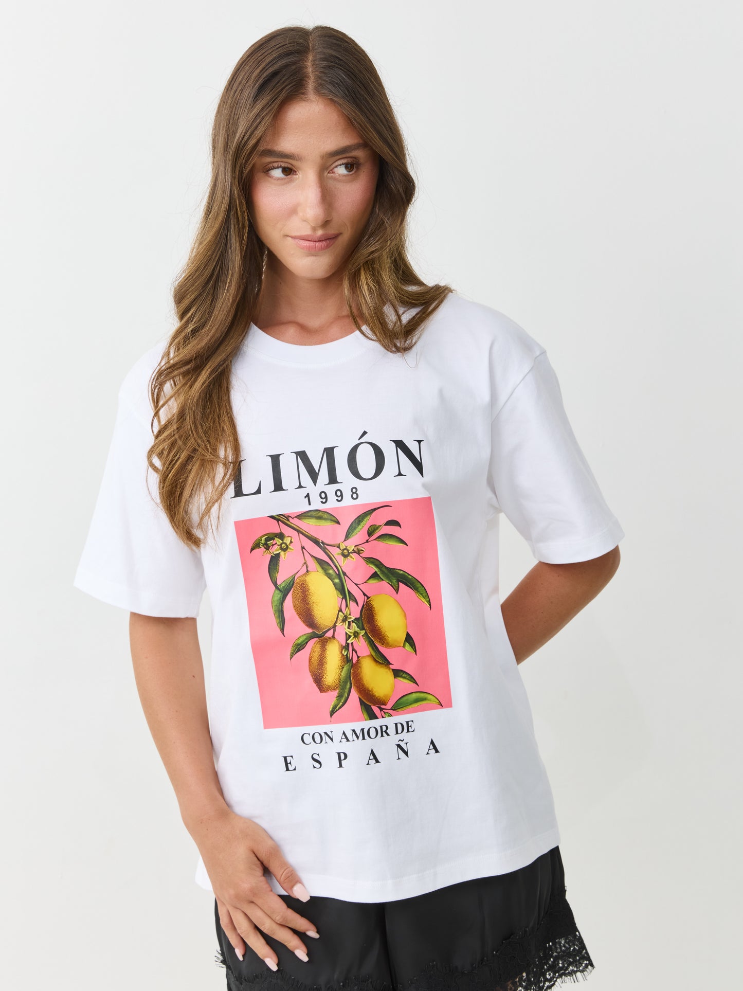 טישירט אוברסייז הדפס LIMON | לבן
