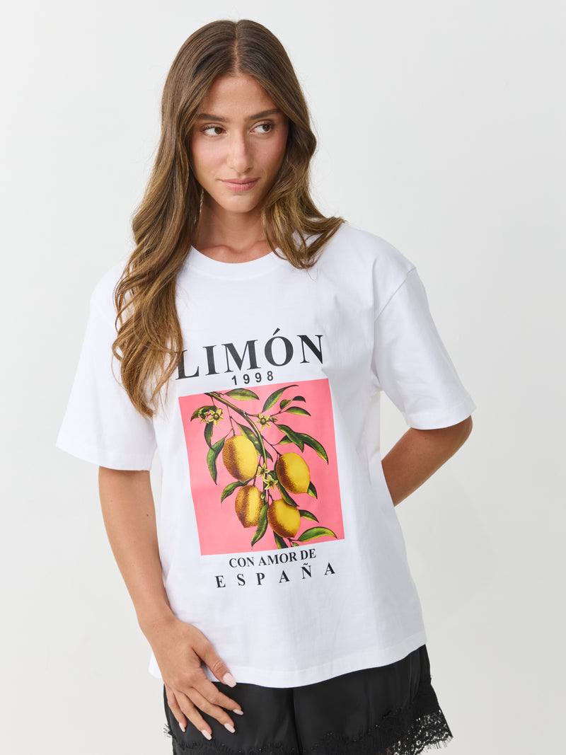 טישירט אוברסייז הדפס LIMON | לבן