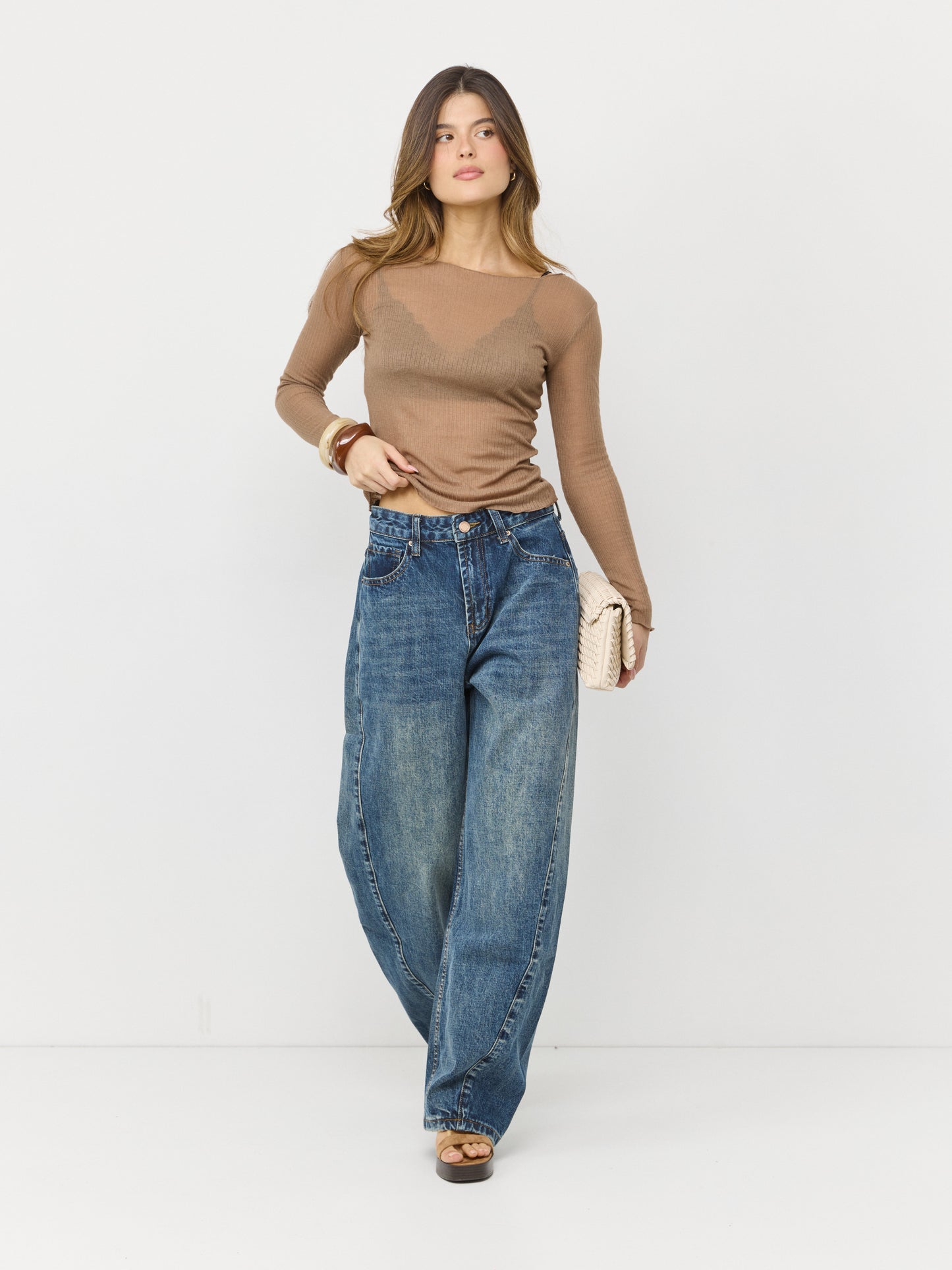 מכנסי ג'ינס בגזרת בלון מנואל | כחול