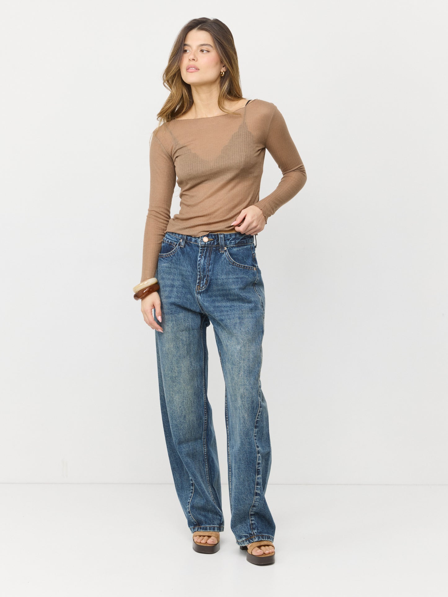 מכנסי ג'ינס בגזרת בלון מנואל | כחול