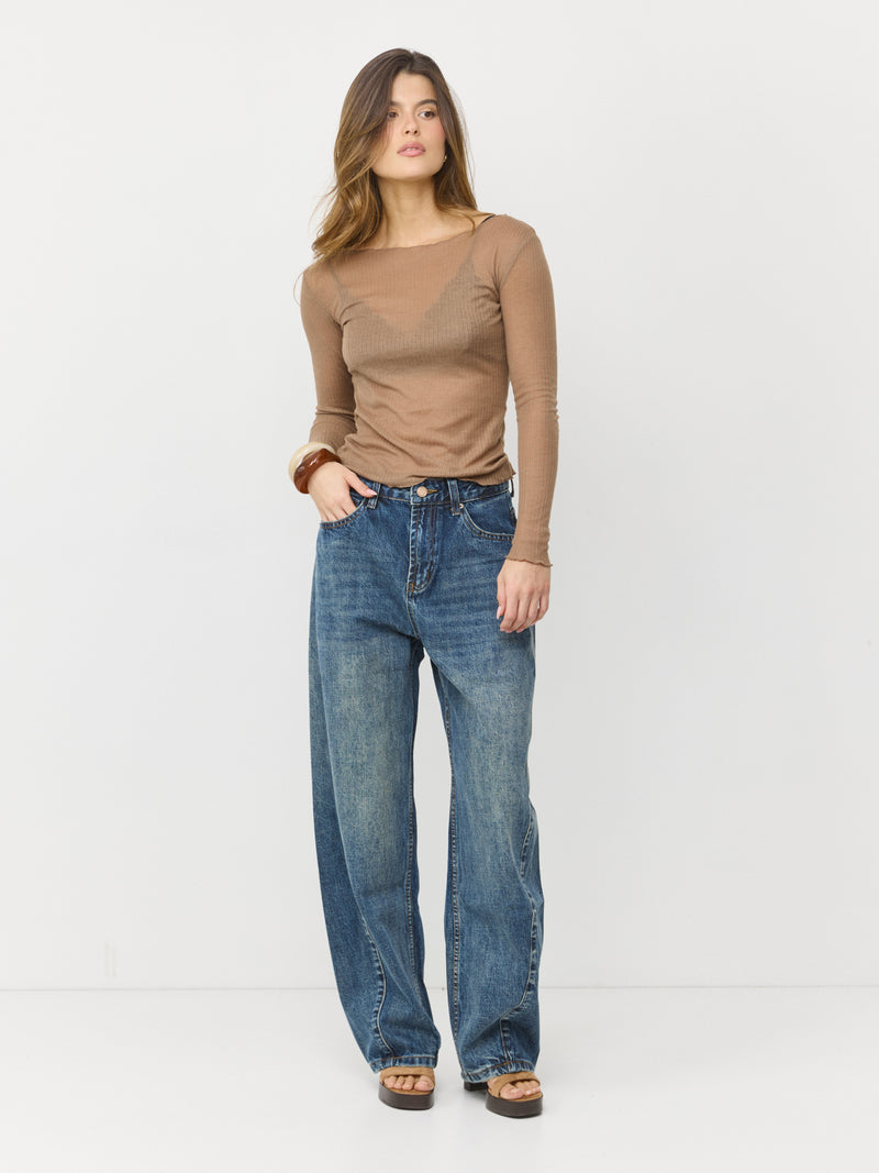 מכנסי ג'ינס בגזרת בלון מנואל | כחול