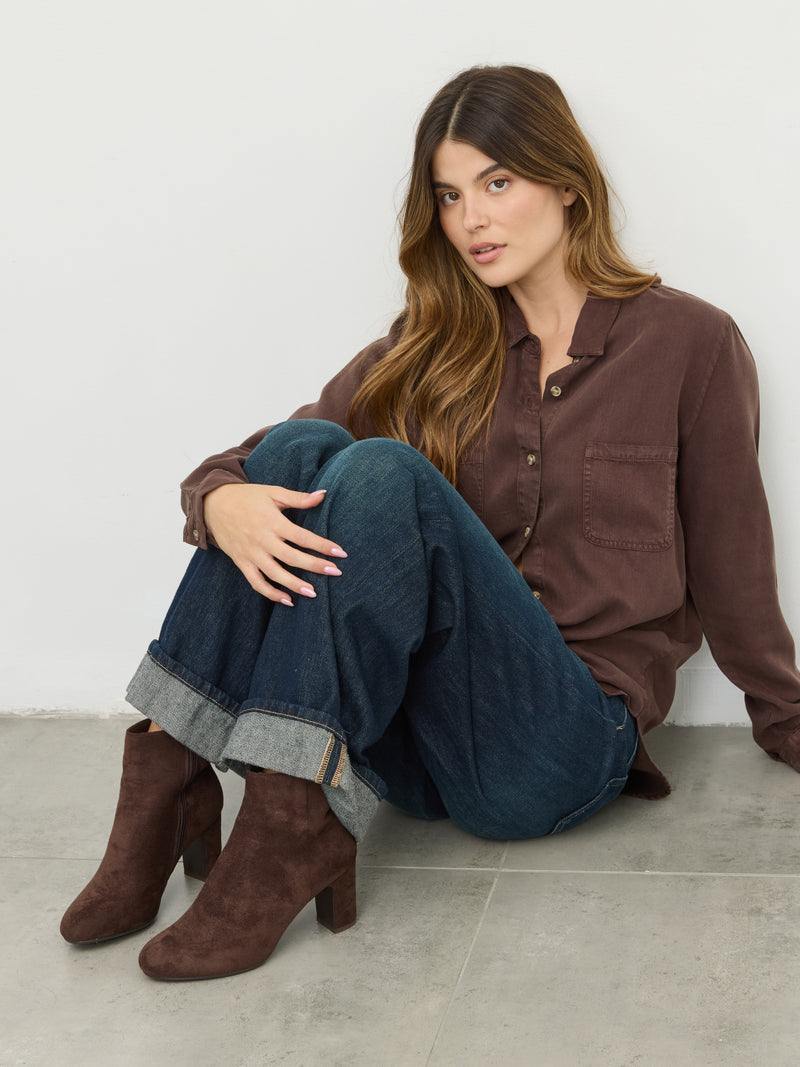 מגפוני עקב דמוי זמש אגתה | חום