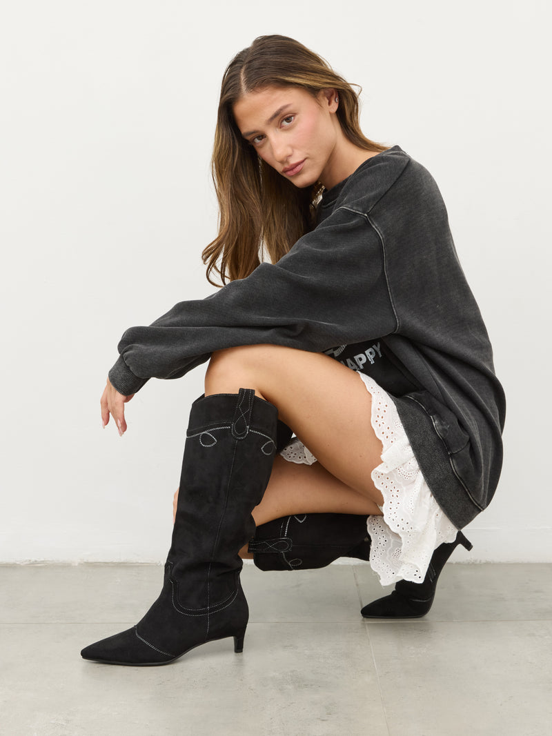 מגפי בוקרים דמוי זמש קופר | שחור