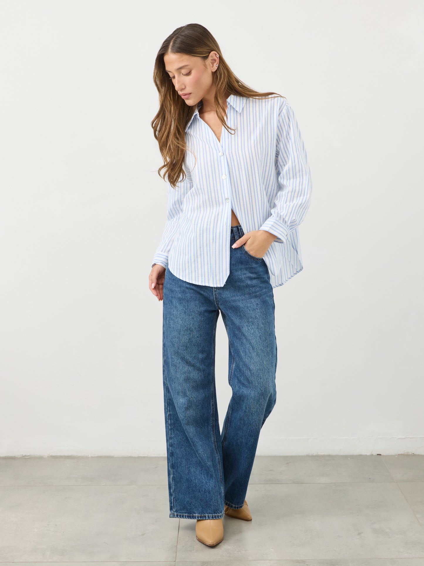 חולצה מכופתרת פסים אריא | כחול