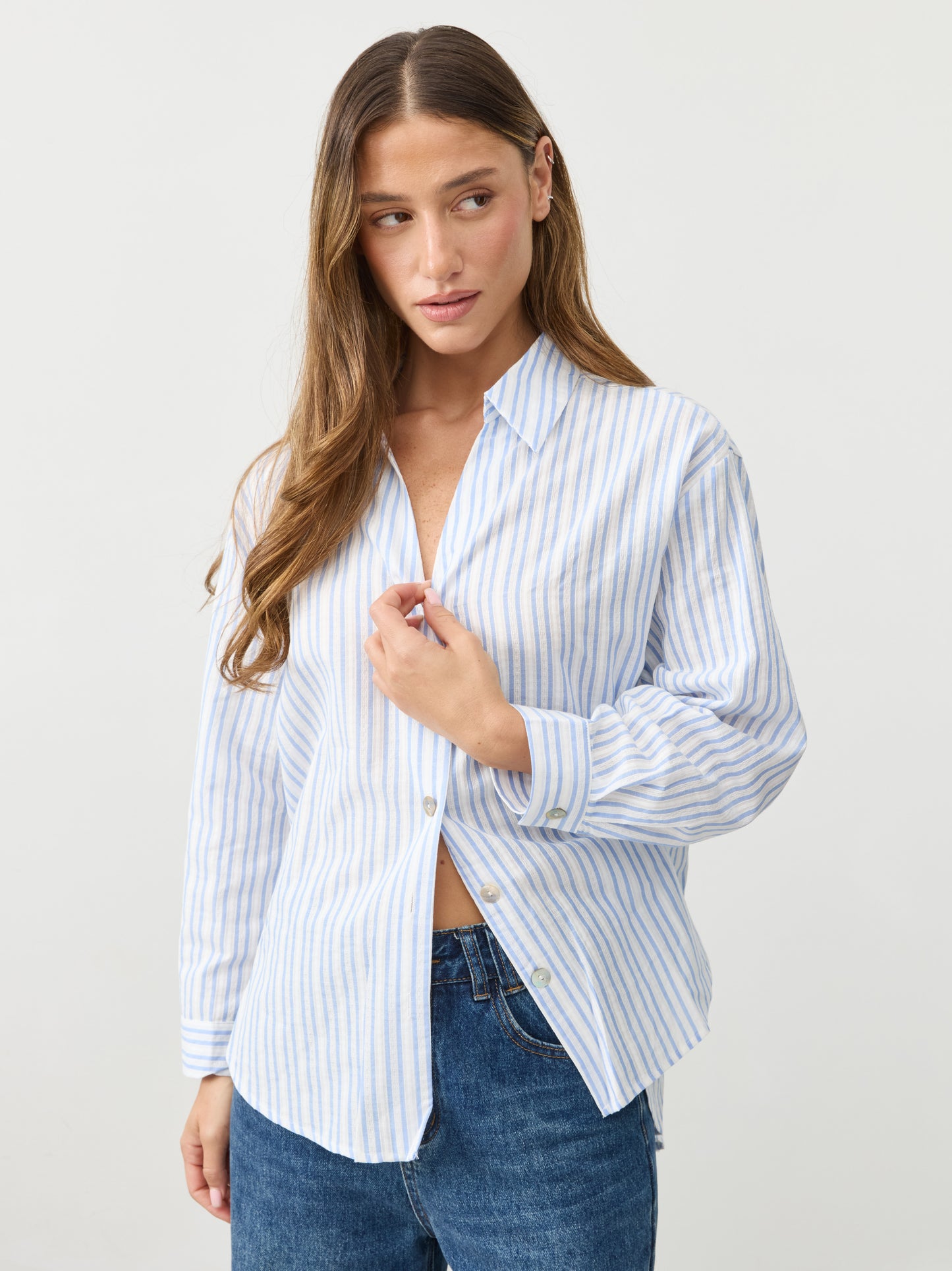 חולצה מכופתרת פסים אריא | כחול