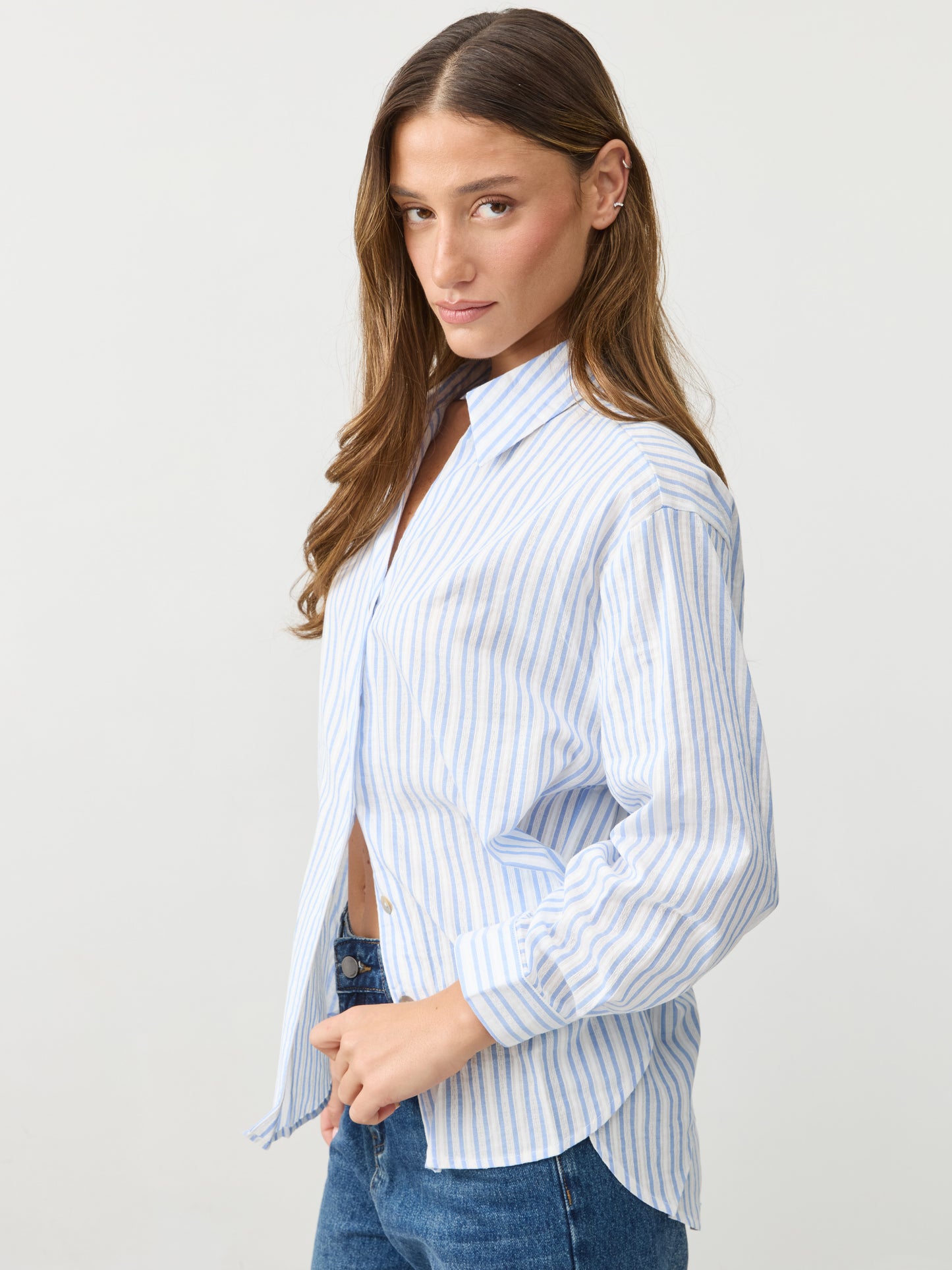 חולצה מכופתרת פסים אריא | כחול