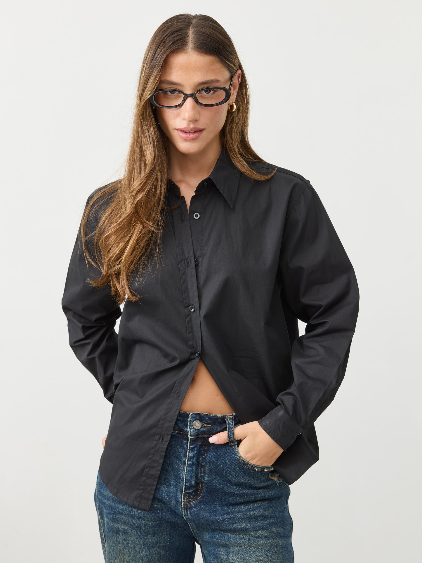 חולצה מכופתרת לונה | שחור