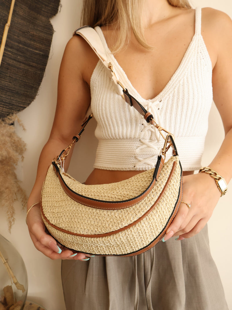 תיק קש רוקו | חום