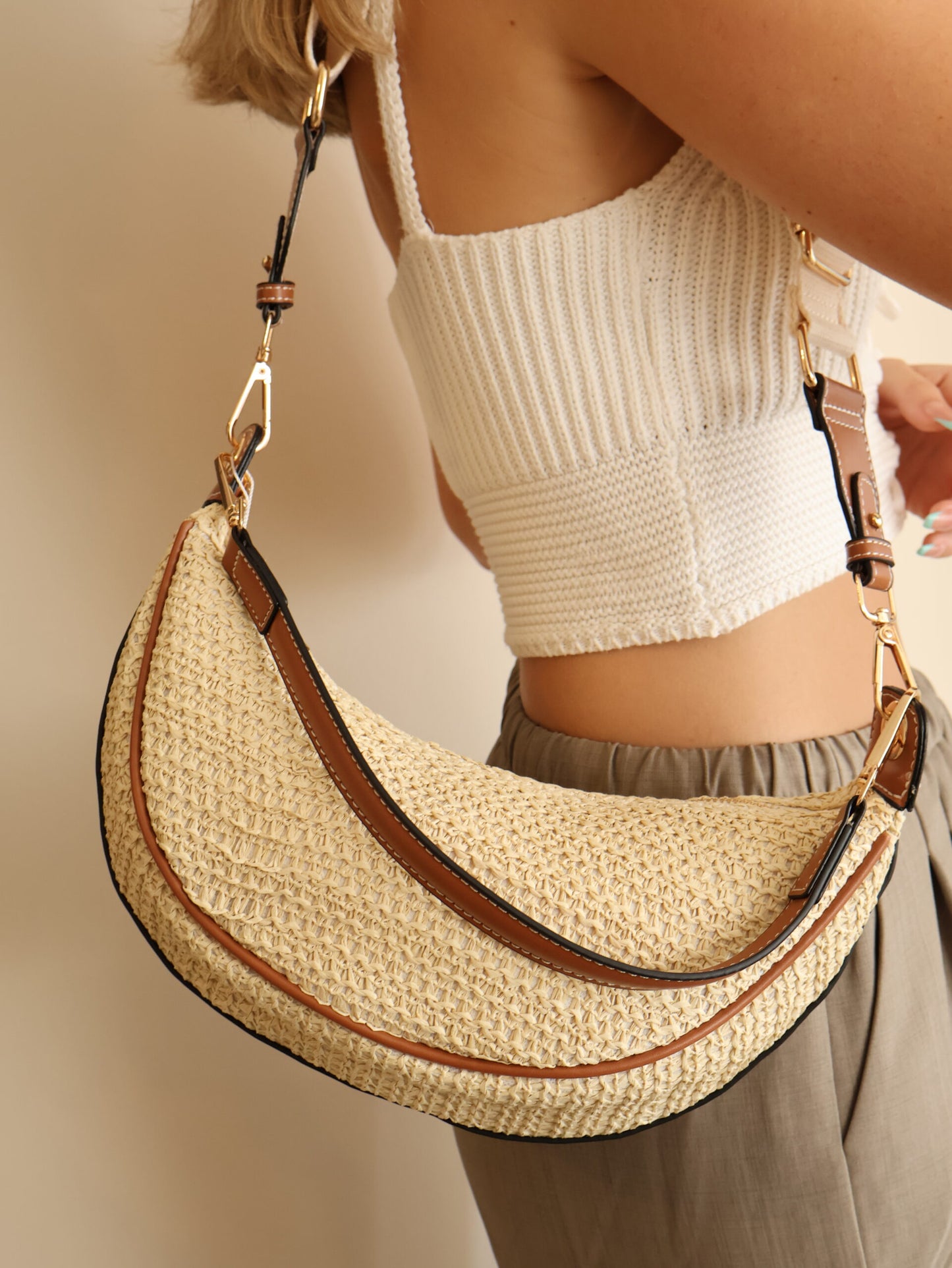 תיק קש רוקו | חום