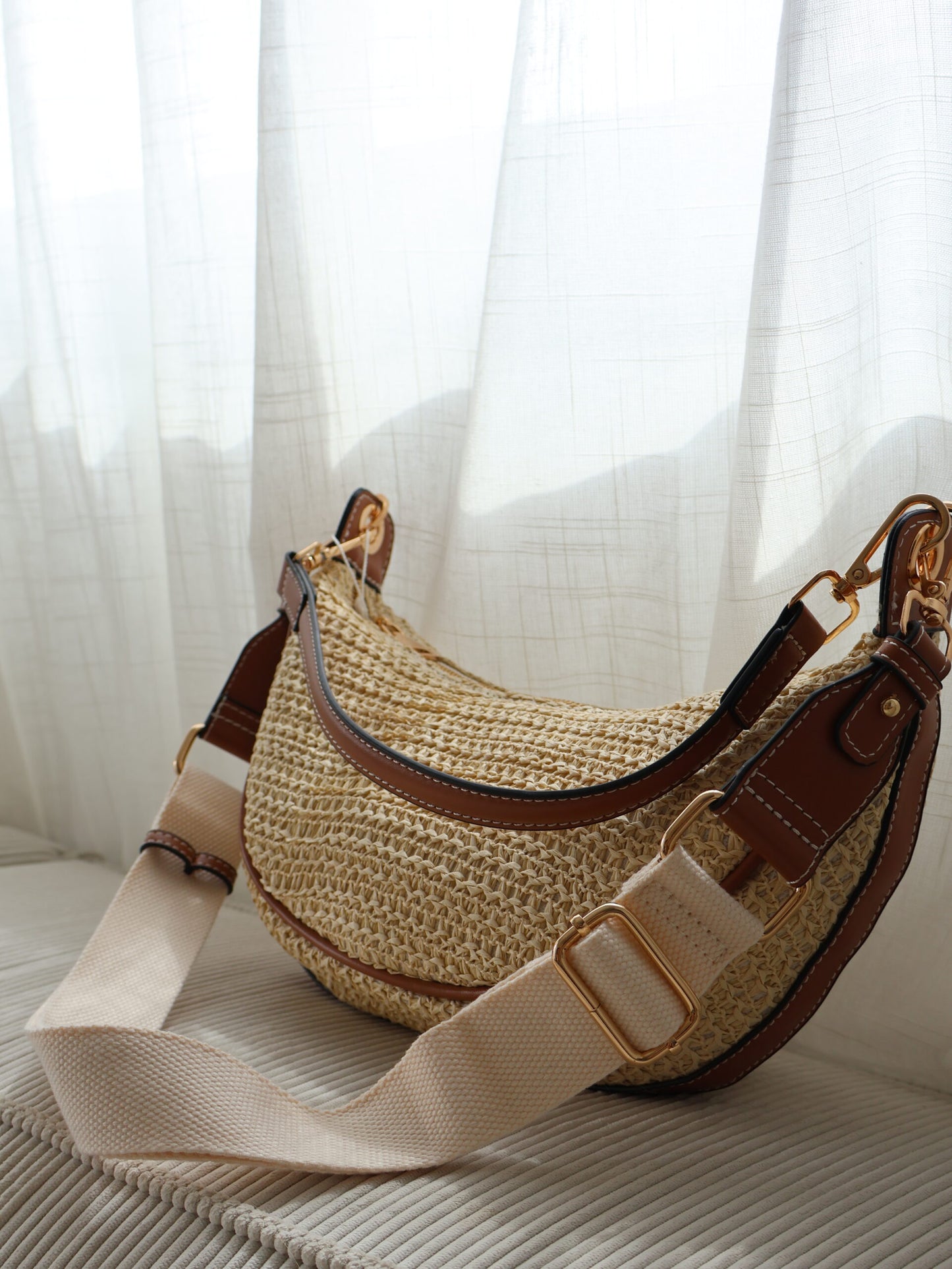 תיק קש רוקו | חום