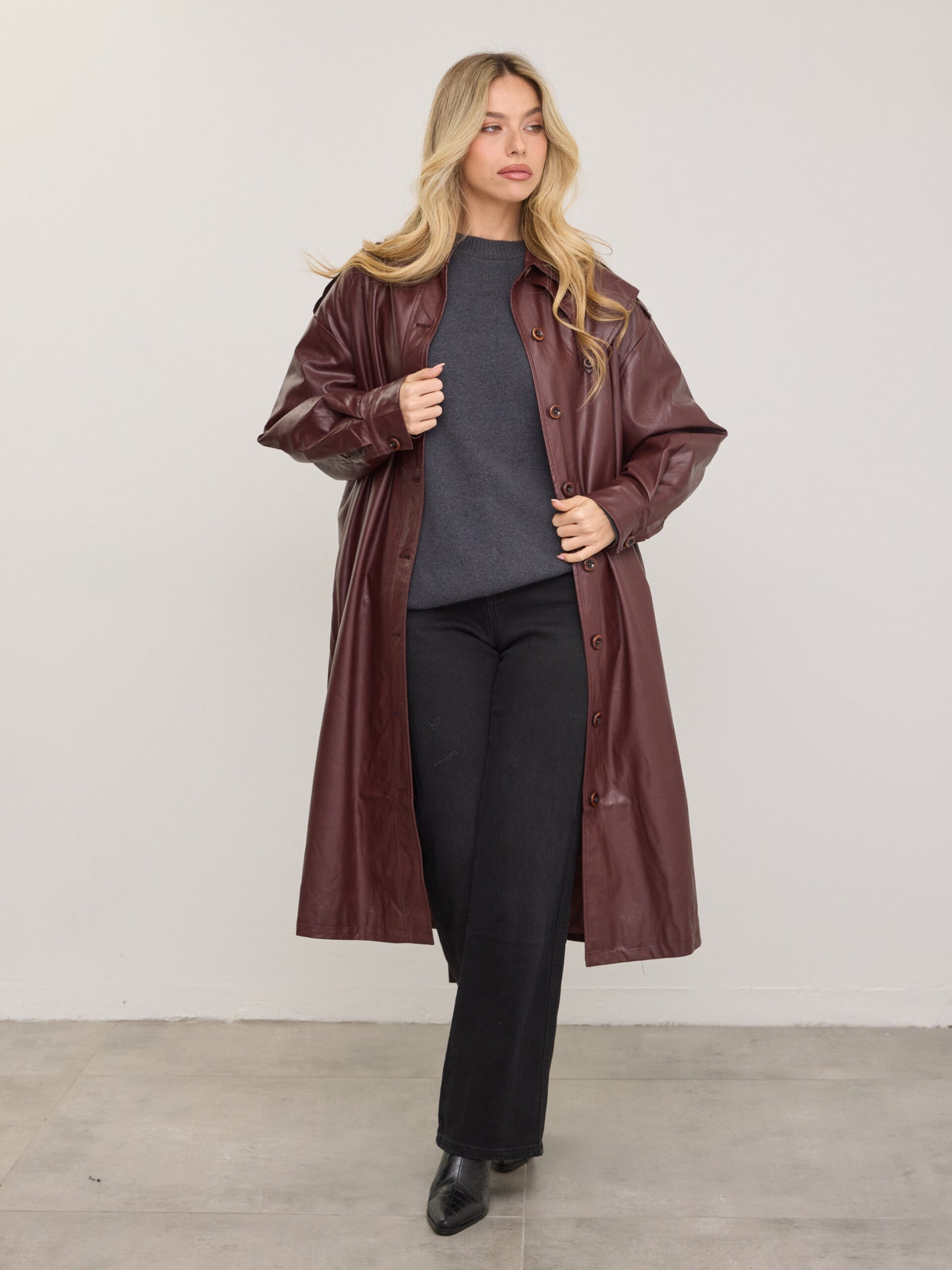 טראנץ' דמוי עור קונלי | בורדו