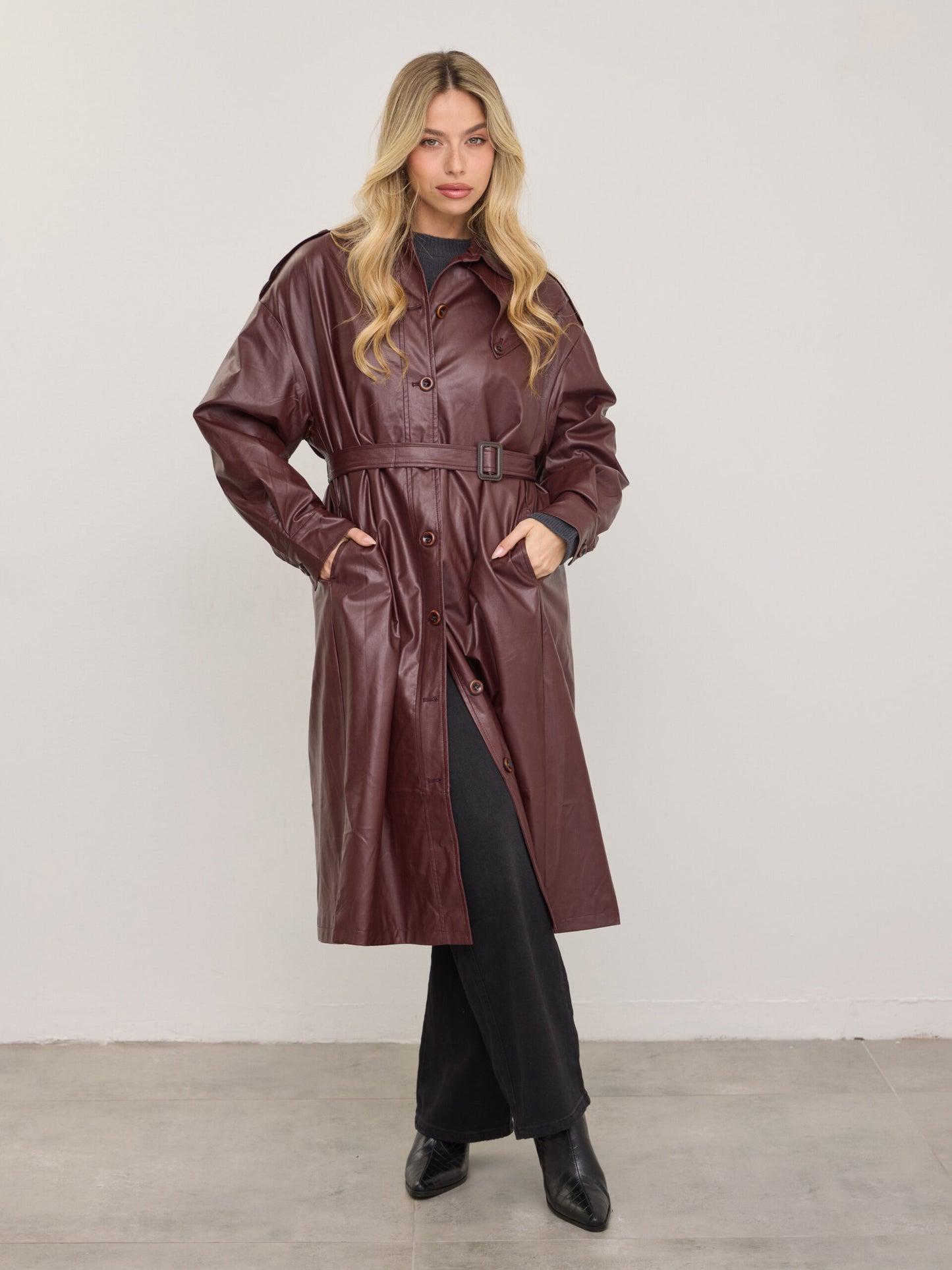 טראנץ' דמוי עור קונלי | בורדו