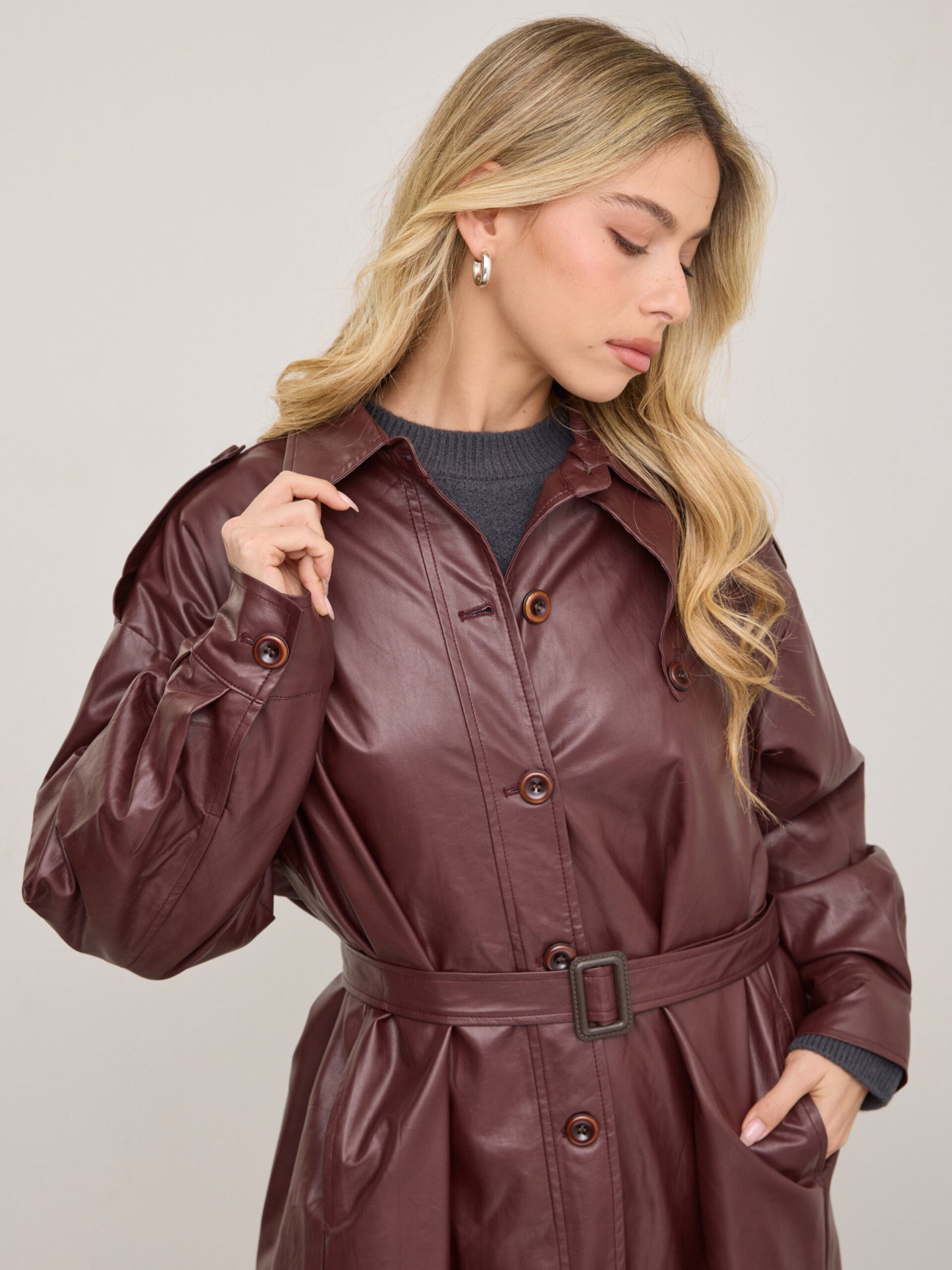 טראנץ' דמוי עור קונלי | בורדו