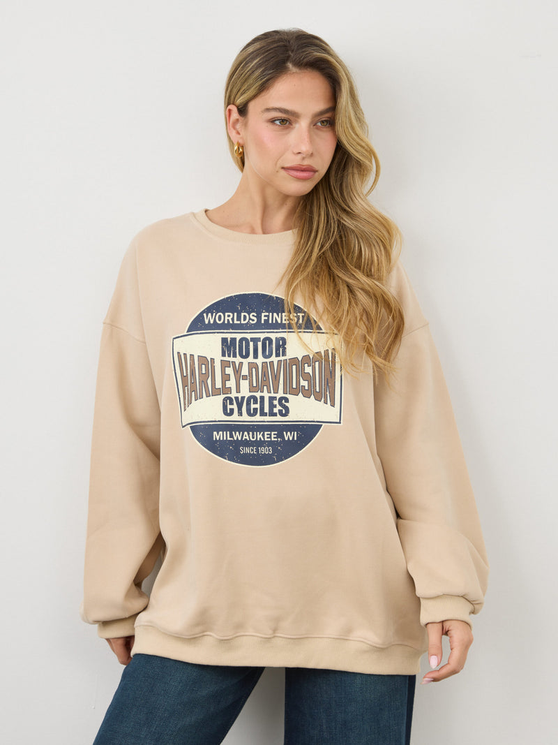 סווטשירט אוברסייז בדפס HARLEY | בז'