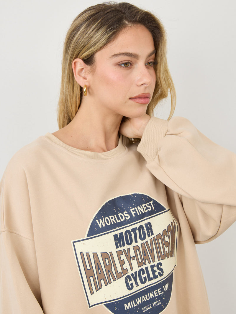 סווטשירט אוברסייז בדפס HARLEY | בז'
