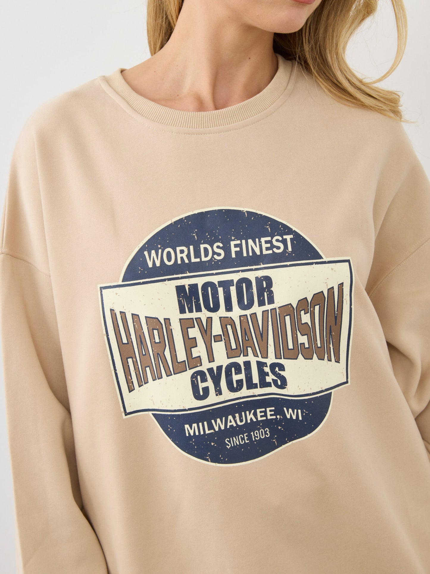 סווטשירט אוברסייז בדפס HARLEY | בז'