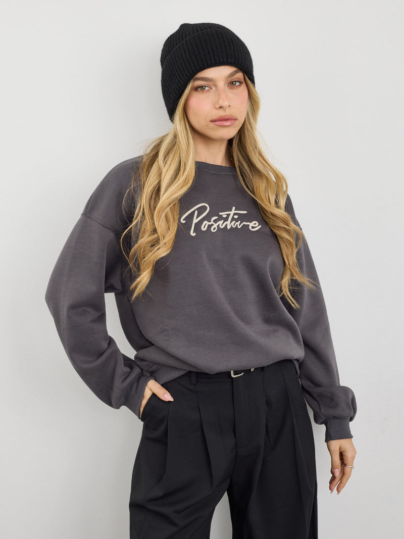 סווטשירט הדפס POSITIVE | אפור