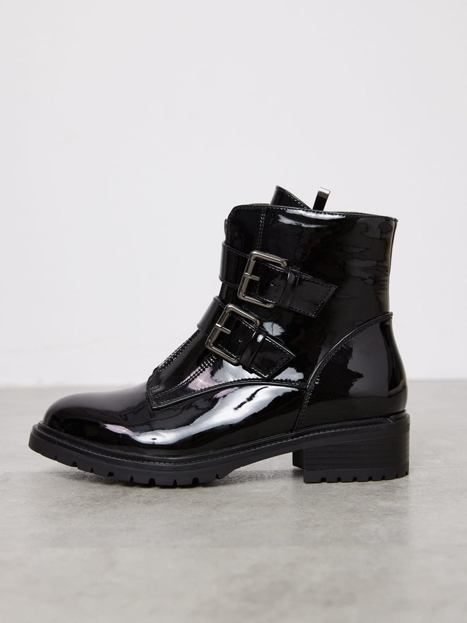 מגפון עקב לנשים שחור מבריק